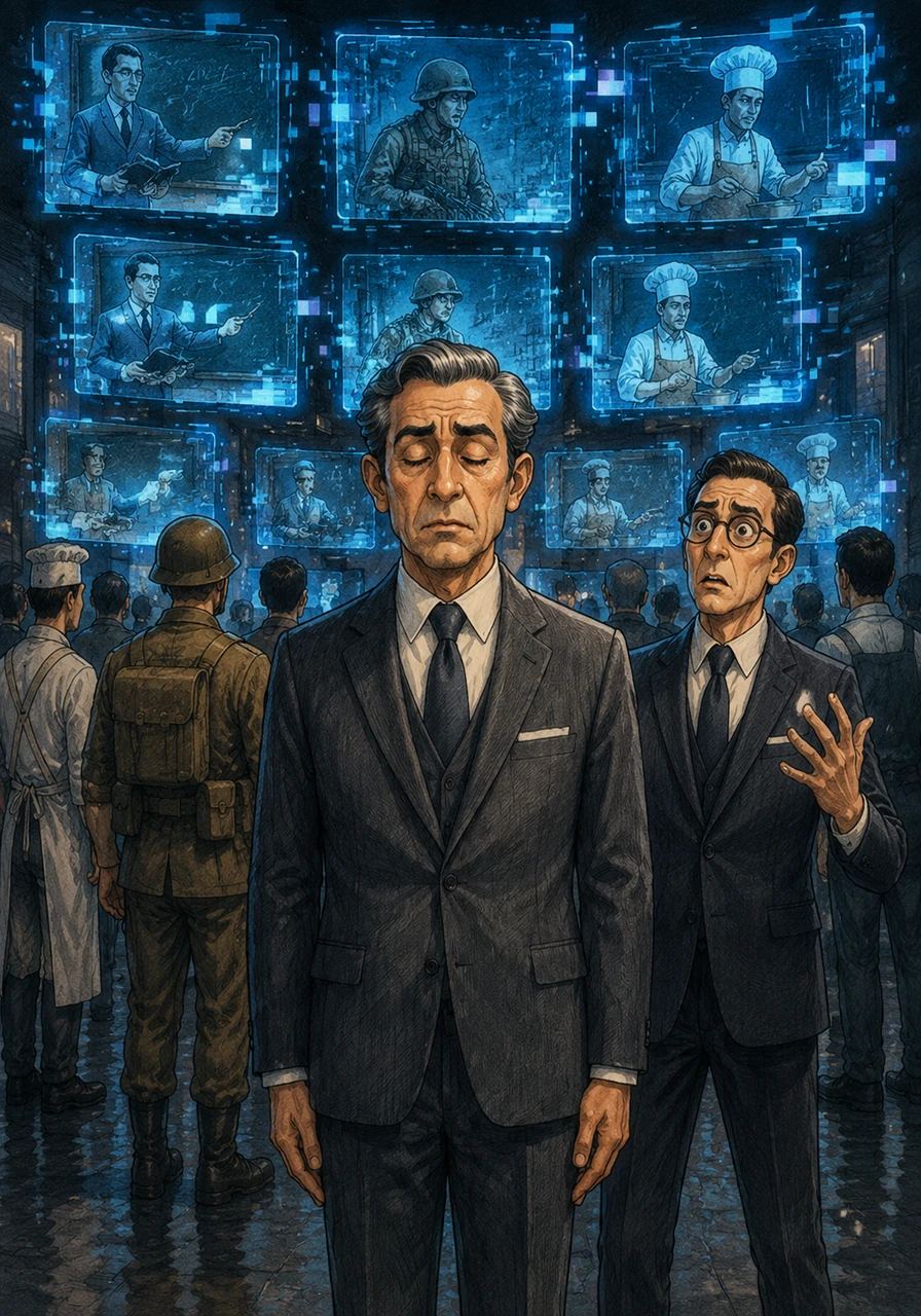 The Great Reshuffle begins at midnight, with the digital screens flickering as they assign new roles for the coming dawn. Caleb closes his eyes, ready to wake up as a teacher, a soldier, or a cook, embracing the restless spirit of a nation that refuses to let anyone stand above the rest.