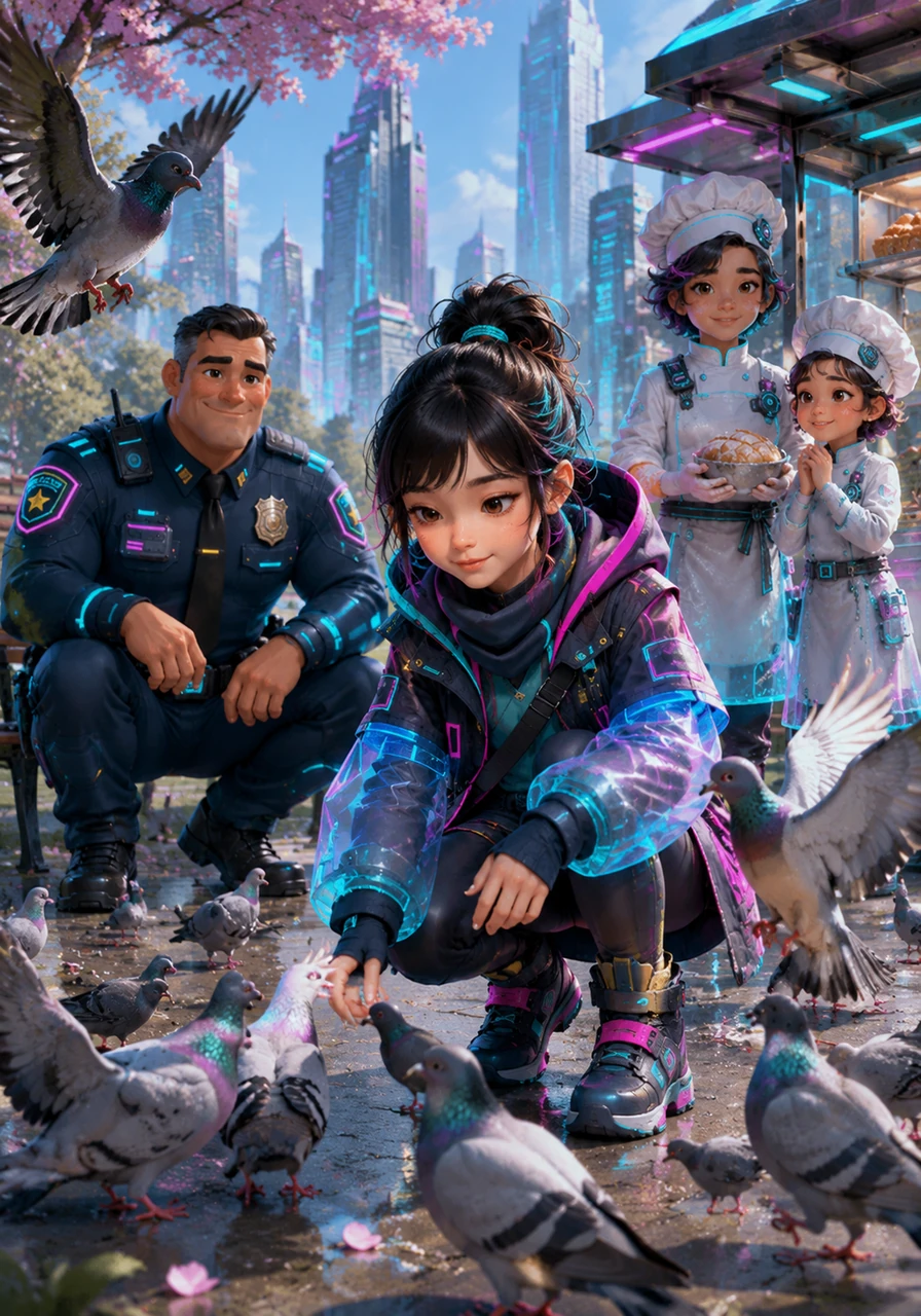 In the city park, a group of pigeons flutters around Paula’s feet, their gentle cooing filling the air. She realizes that even the smallest birds in the city are singing a song of quiet tranquility and hope.