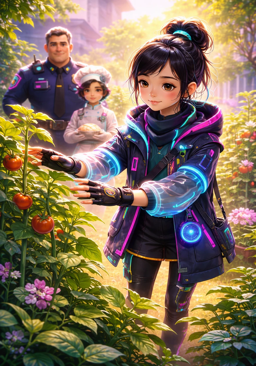 In her garden, Paula touches the soft leaves of her favorite plants, which grow tall and strong toward the sky. She feels the silent strength of nature as every petal and leaf breathes in the calm afternoon air.