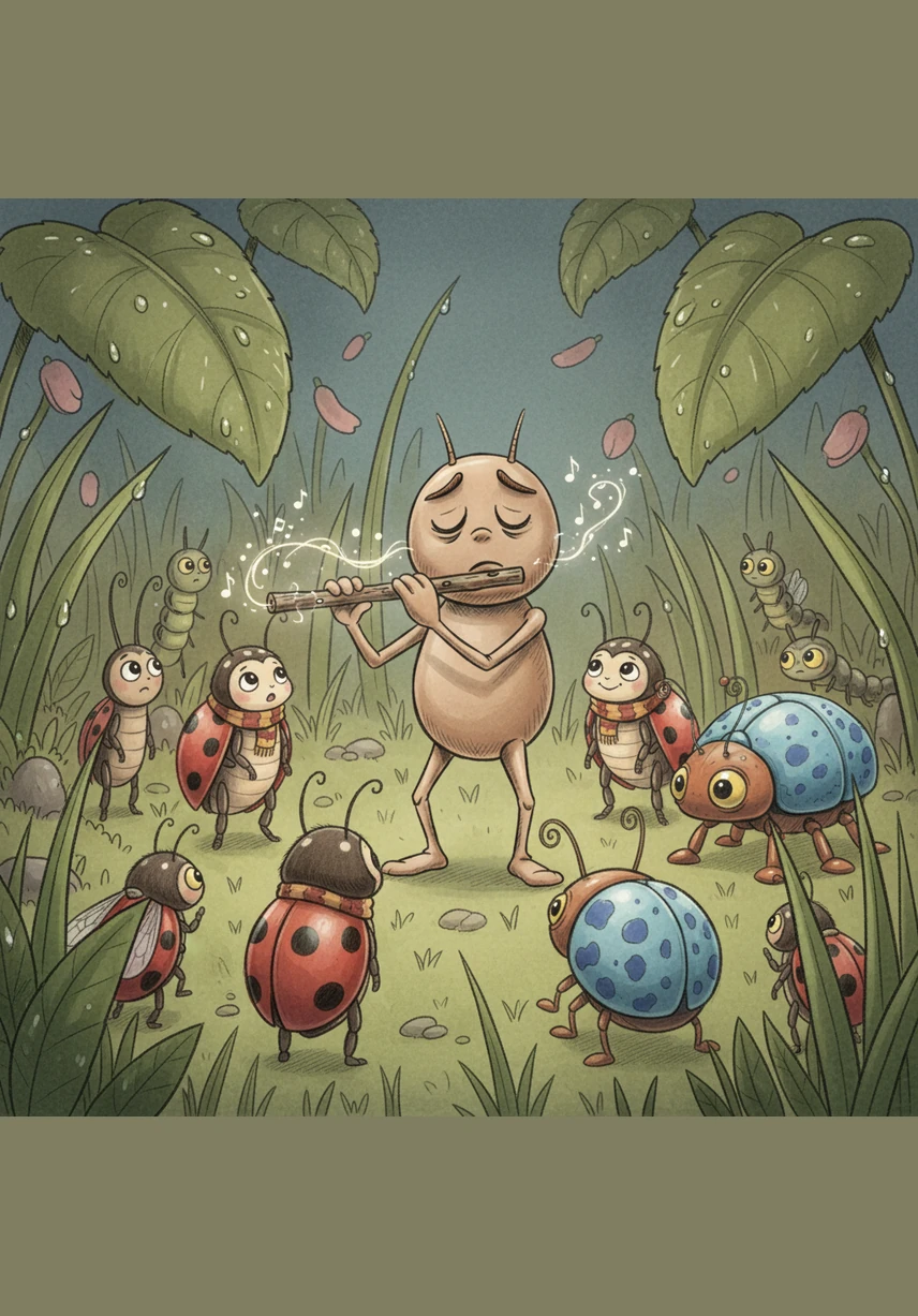 Barnaby begins to play a melody that is both sweet and soulful, filling the evening air with a unique magic. The hollow twig sings of the rustling leaves and the cool morning dew. The garden falls into a respectful silence, mesmerized by the unexpected beauty of the flute.