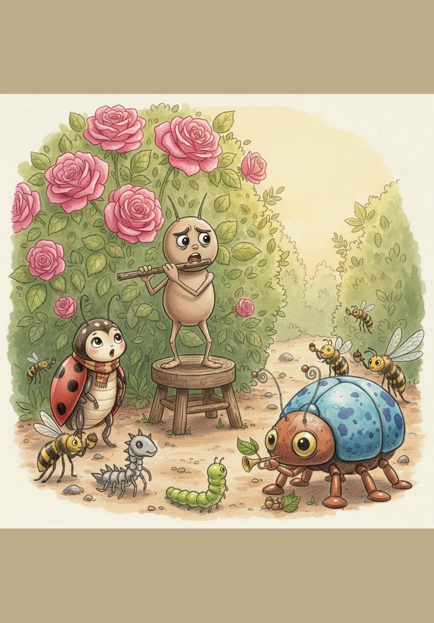 As the final note fades away, the garden erupts into a chorus of cheers and the frantic clapping of many tiny legs. The fireflies pulse their lights in a rhythmic dance of celebration for the cricket who found a new way to play. Barnaby bows deeply, his face glowing with a sense of pride and accomplishment.