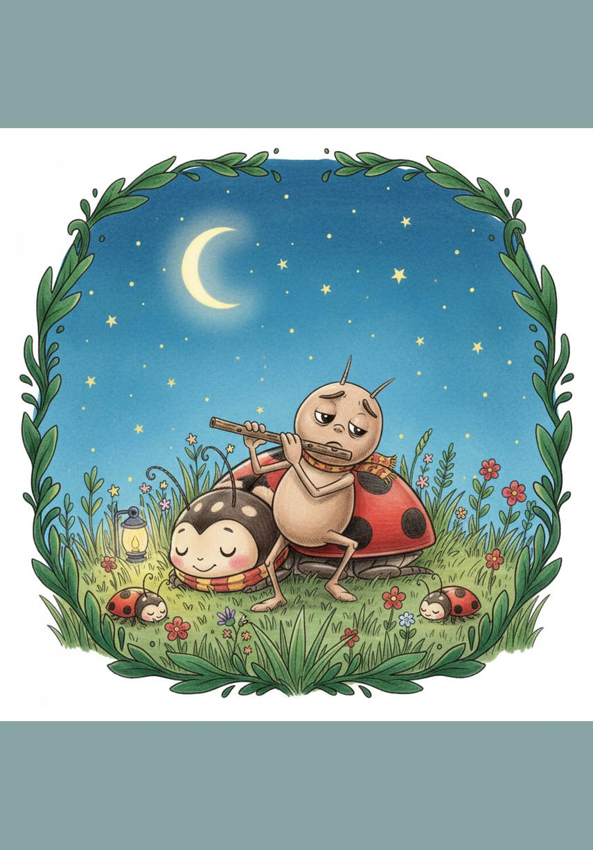 That night, Barnaby tucks his new twig flute into his mossy bed, knowing he doesn't need his old fiddle to be a musician. He falls asleep with a smile, realizing that creativity can turn any problem into a beautiful new song. The garden is quiet now, but the melody of the twig lingers in the dreams of all who heard it.