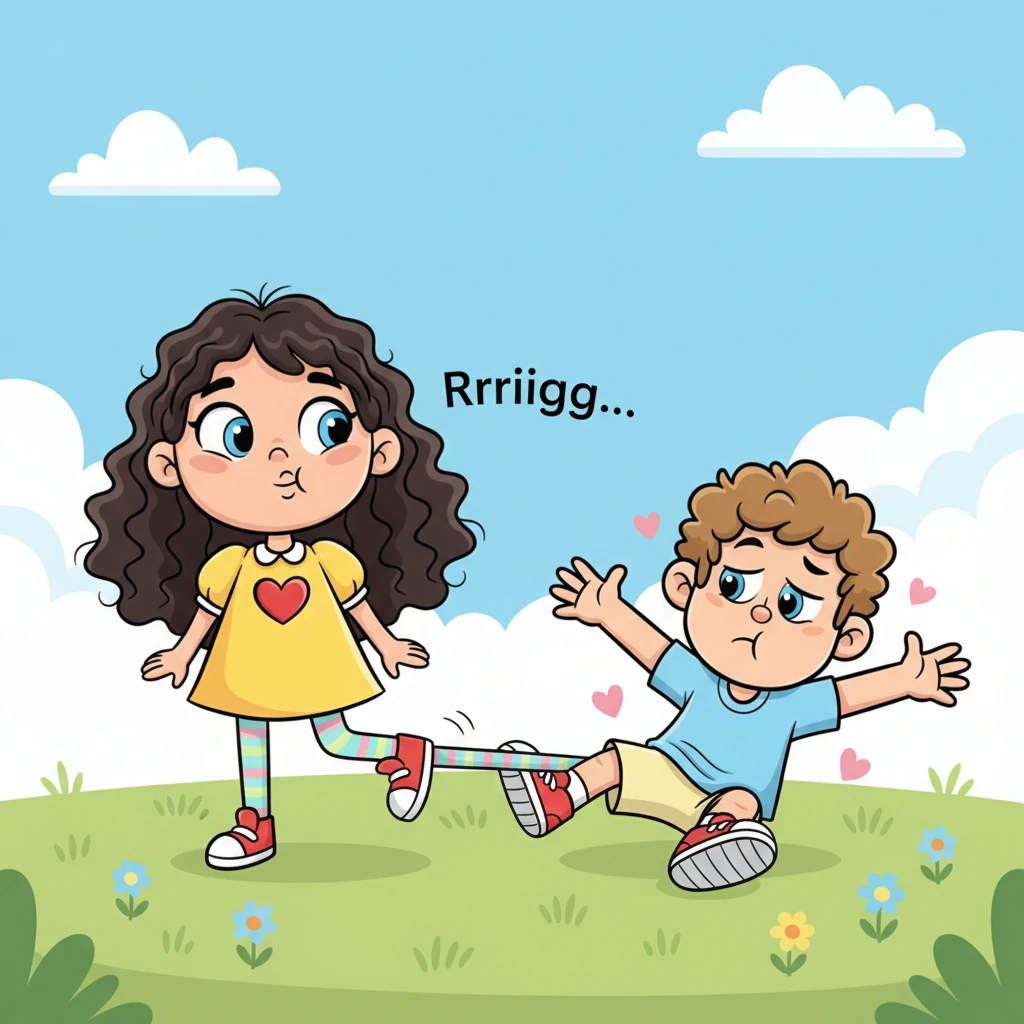 Tina's leg begins its slow, smooth retraction, pulling Brian gently but steadily back towards her. Tina watches him with a mischievous glint in her eyes, her lips forming a playful "Rrrriiigg..." sound. Brian slides a little, still looking uncertain but starting to get used to the ride.