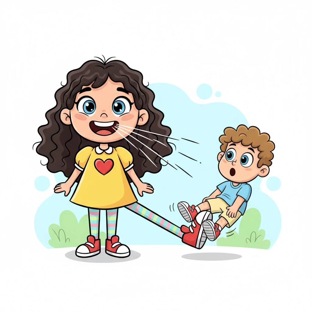 Brian continues his gentle slide along the shortening leg, now halfway towards Tina, his expression a comical mix of confusion and mild alarm. Tina's smile grows wider, her voice rising in a teasing "–gggghhh–" as she enjoys his amusing predicament. The leg curves gracefully, guiding him closer.