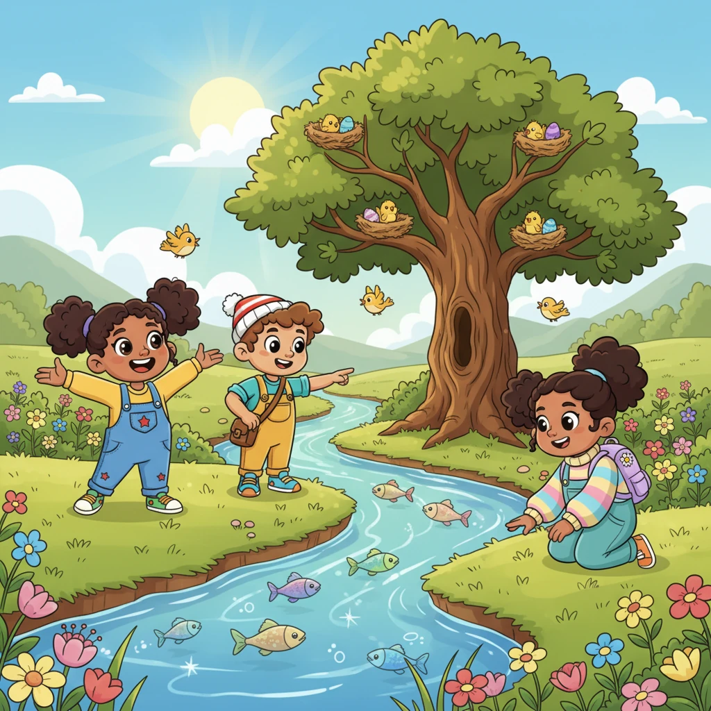 Thanks to their collective effort, one glorious spring morning, the crystalline sound of water returned to the river. It sparkled with its former transparency, welcoming back the iridescent fish, and the grand old oak proudly hosted new birds' nests. Villalimpia bloomed anew, vibrant and clean.