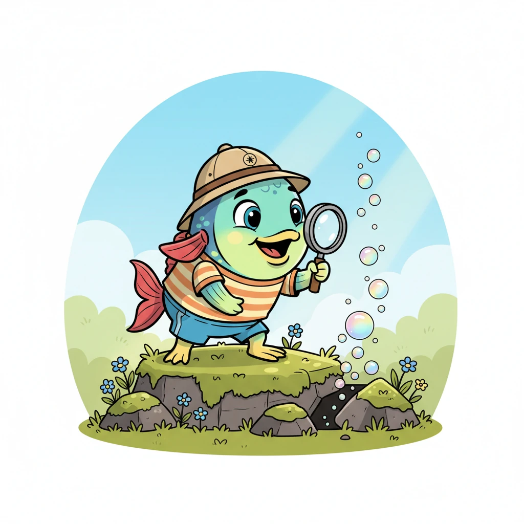 One sunny morning, a peculiar sight caught Finley's eye near a patch of mossy rocks. Tiny, sparkling bubbles drifted upwards, unlike anything he had ever seen before. His tail wiggled with excitement, eager to discover their secret.