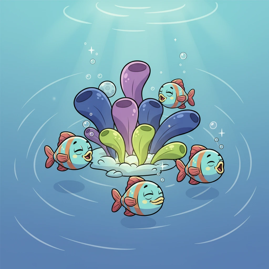 Around the strange plants, some fish floated lazily, their eyes blinking slowly as if in a lovely dream. They looked calm and incredibly relaxed, drifting gently with the current. This peculiar behavior was soon known as “toking” amongst the pond inhabitants.