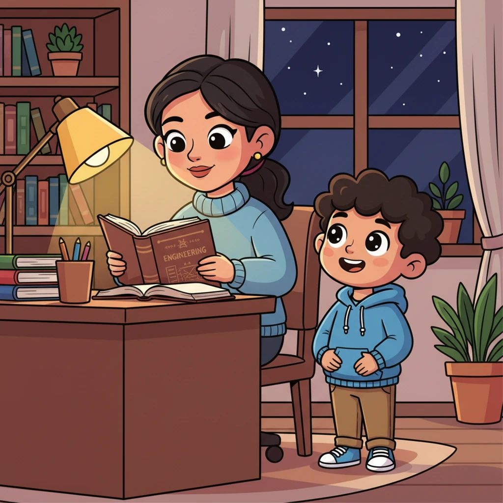 Rahul looked at his mom, her face illuminated by the study light, a profound sense of admiration filling his heart. He felt incredibly proud of her strength and wisdom, knowing that with her guidance, he could achieve anything, especially those important engineering exams.