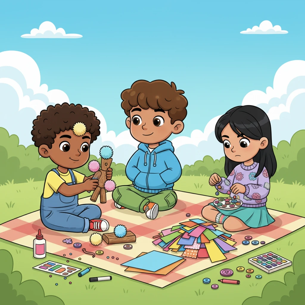 Leo watched his friends. Sam was already attaching fluffy pom-poms, learning by trial and error, his hands moving quickly. Maya was quietly humming, her eyes distant as if picturing her creation in her mind before touching any materials. Lily was meticulously sorting, understanding the parts before putting them together. Leo realized they all approached the same task so differently.
