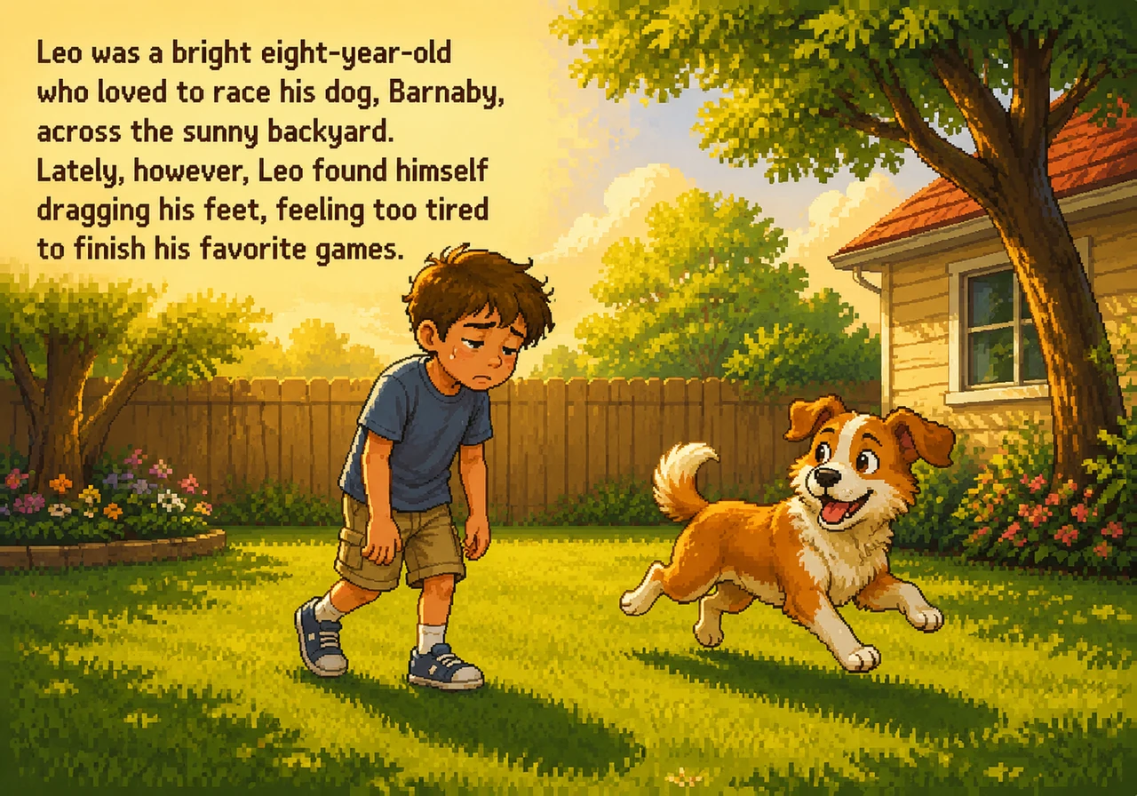 Leo was a bright eight-year-old who loved to race his dog, Barnaby, across the sunny backyard. Lately, however, Leo found himself dragging his feet, f