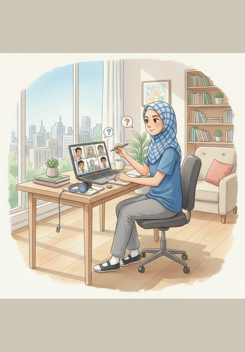 The world of education changes overnight as all students begin learning through screens, tablets, and computers. Alya sits comfortably in her bright city home, smiling as she connects to her online class with lightning-fast internet.