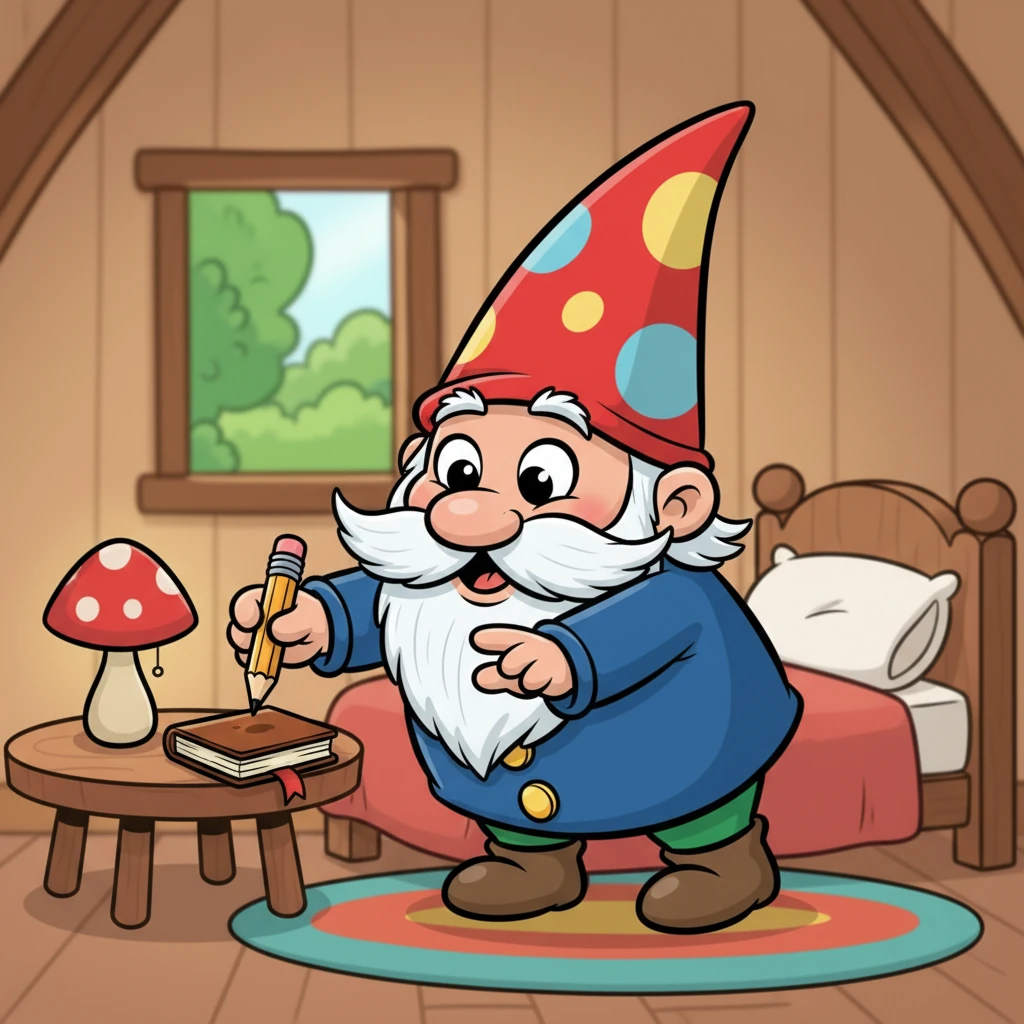 Eagerly, Pip reached for his miniature notebook and a stubby pencil from beside his bed. He loved making lists, especially for important garden tasks. His eyes sparkled with purpose.