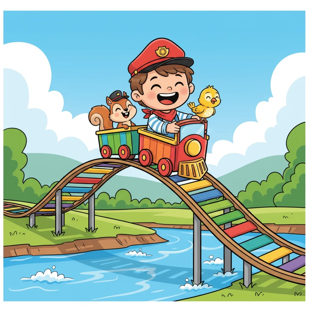 Trenak ibaia zeharkatu zuen zubi elastiko eta koloretsu batetik. Zubi hori goraka eta beheraka kulunkatzen zen, eta Einar eta bere lagunak barrezka ari ziren, ur-txirristetan bezala.