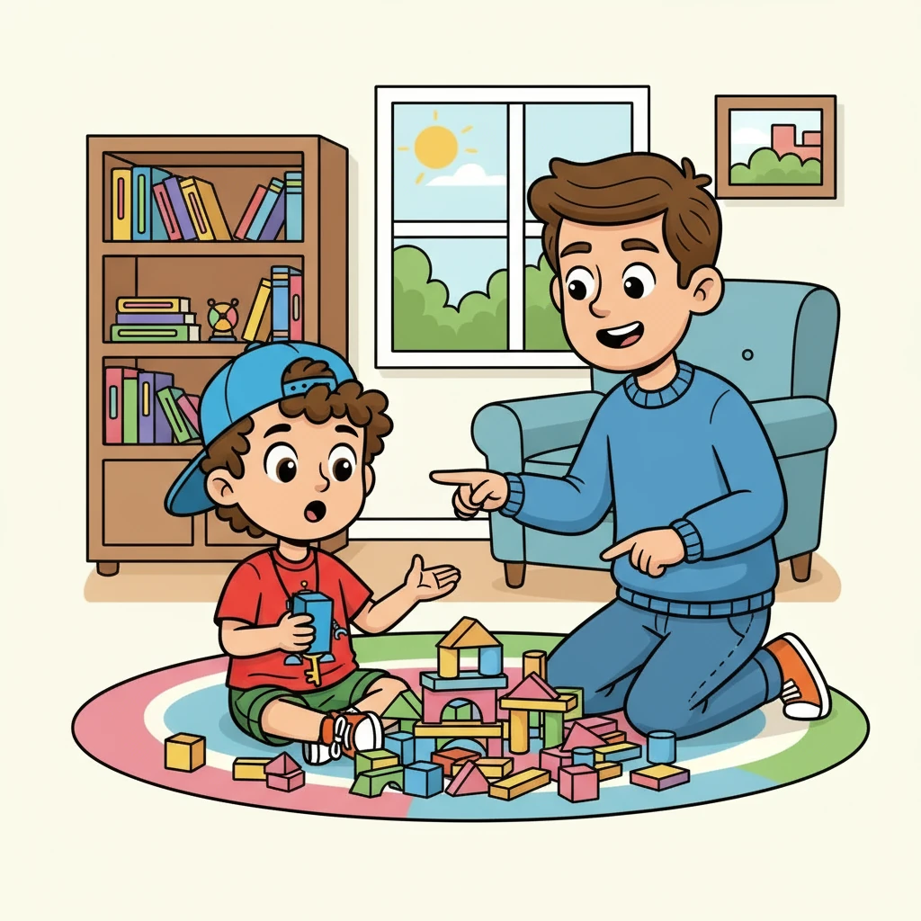 Next, Max looked at his blocks. His dad said, "These blocks are called 'klossar' in Swedish!" Max tried to say it, "Klossar!"