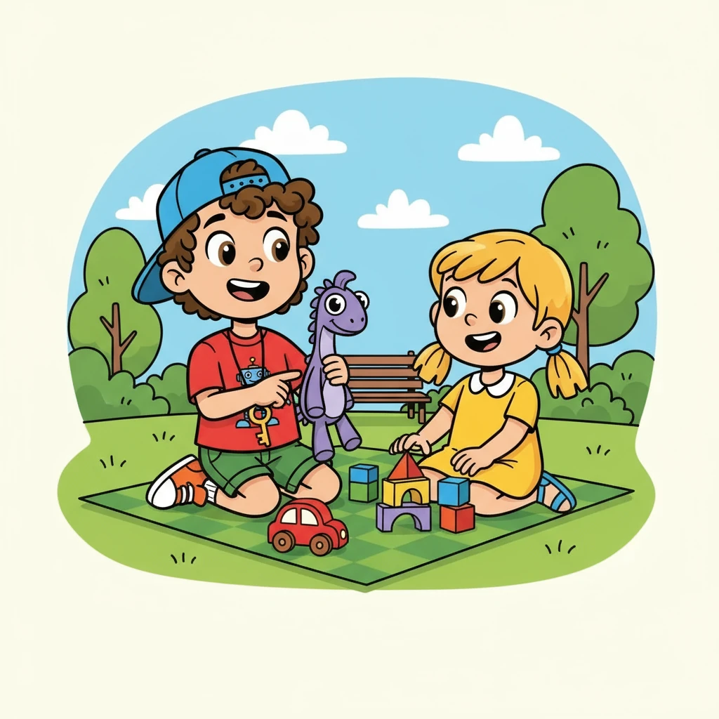 Max met a new friend, Lena, at the park. They played with a 'bil' (car) and 'klossar' (blocks). Max pointed to his 'nalle' (teddy bear) and Lena understood.