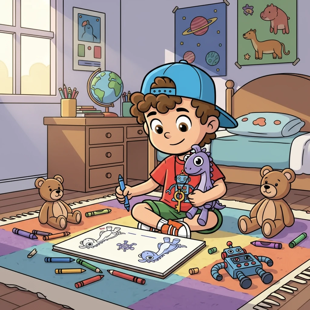 Back home, Max drew pictures of his toys, writing their English and Swedish names. He loved learning new words!