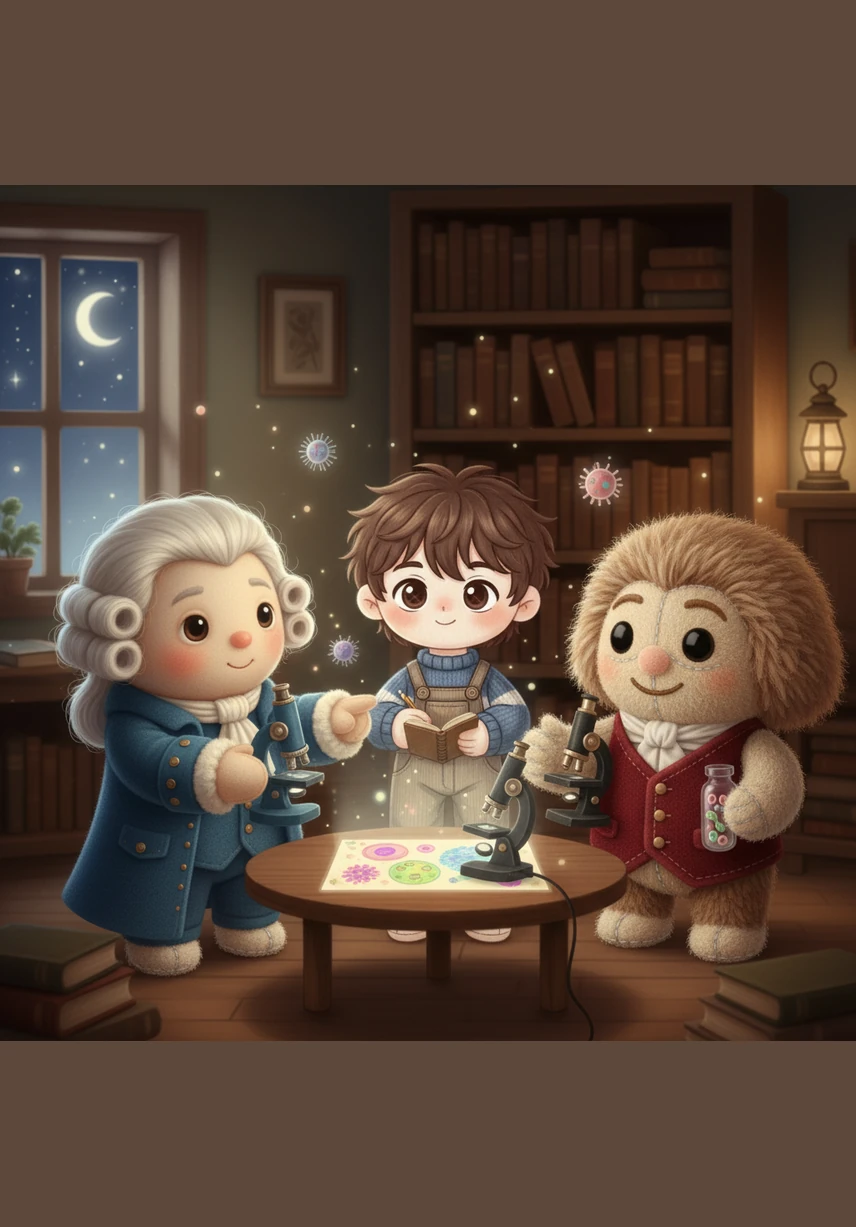 In the very heart of the cell, Theo gazes at the majestic nucleus, a shimmering library filled with spiraling blueprints of DNA. He watches as instructions are sent out like glowing messengers to keep the entire cellular city healthy, organized, and growing.