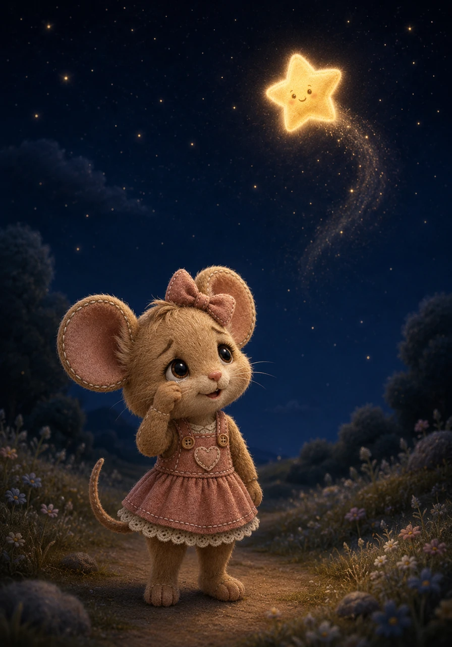 Antes de desaparecer en el firmamento en absoluto silencio, la estrella le prometió a Tadeo que siempre estaría allí con él. El ratoncito se limpió las lágrimas de los ojos y se fue a dormir con una nueva esperanza latiendo en su corazón.