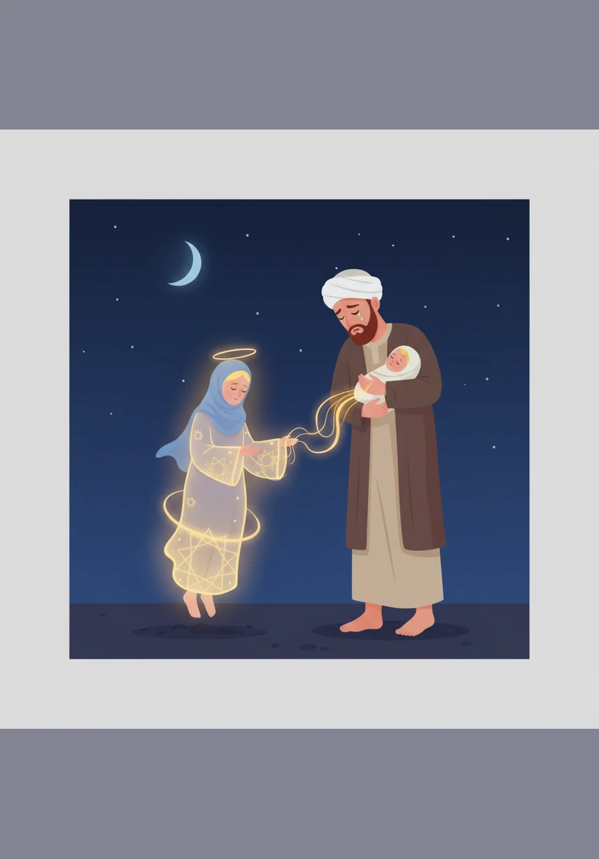 A soft, ethereal glow begins to radiate from Omar’s chest, shimmering in hues of celestial blue and molten gold. Slowly, his soul starts to detach from his physical form, rising like a gentle mist into the cool night air.