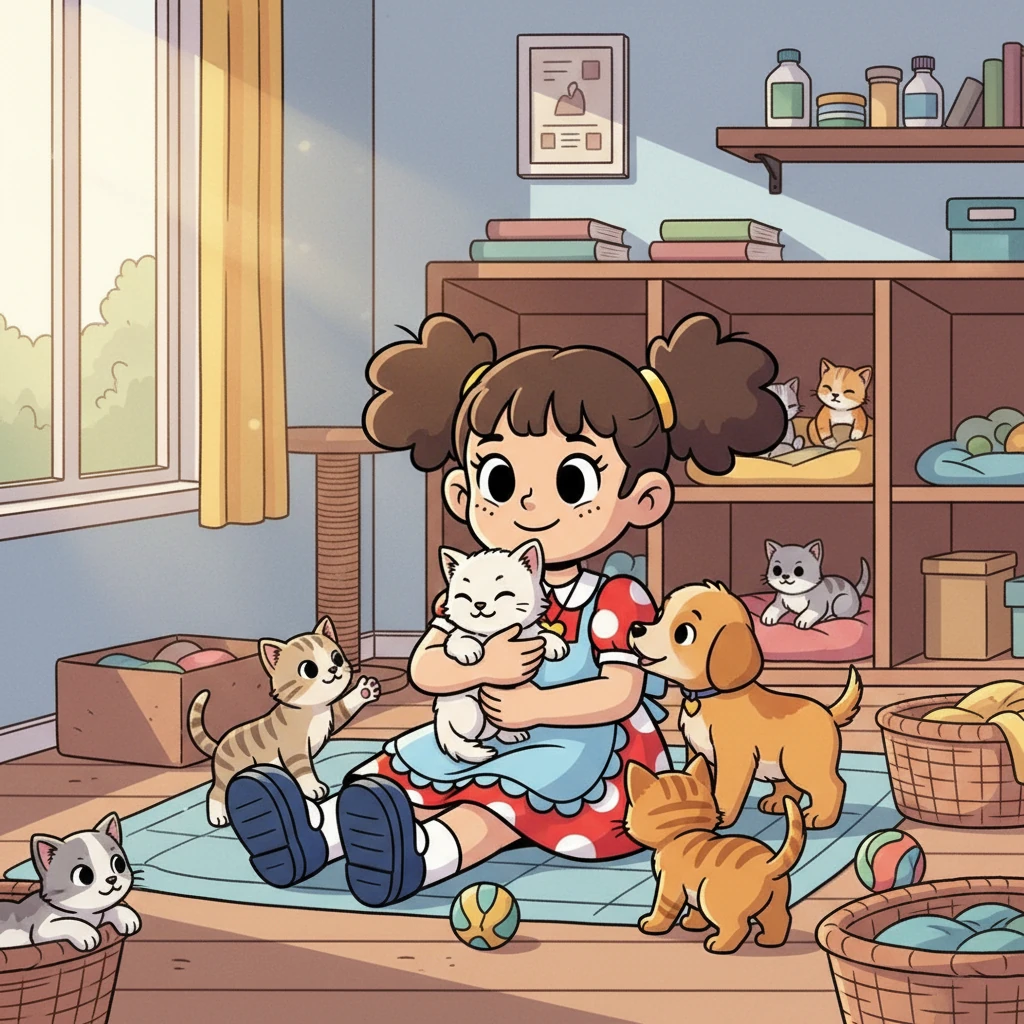 Жанель посетила местный приют для животных и нашла там новых друзей. Она ухаживала за котятами и щенками, дарила им свою заботу и любовь. Это помогло ей преодолеть стеснительность и стать более уверенной.