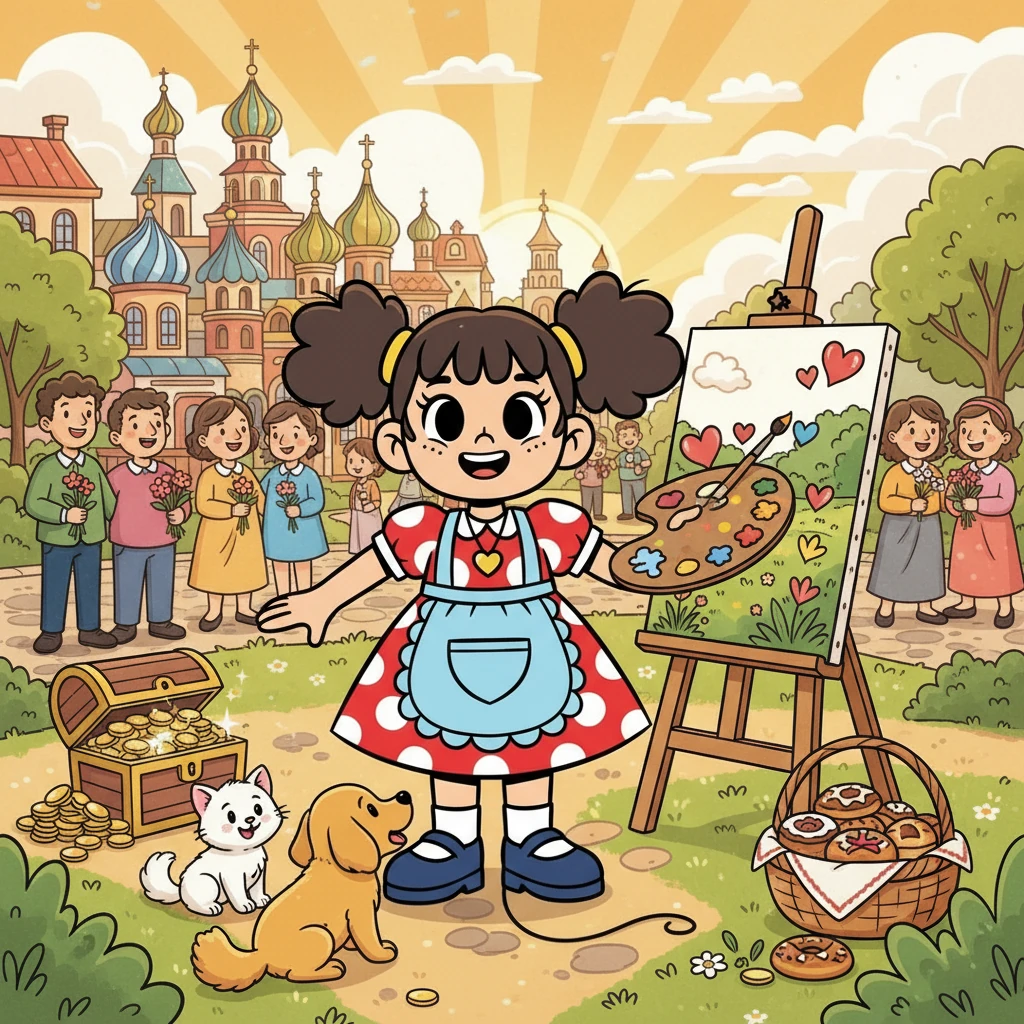 В конце концов, Жанель стала счастливой, успешной и богатой, как она и мечтала. Она продолжала рисовать, заботиться о животных и делиться своей радостью с окружающими. Ее жизнь была наполнена смыслом и любовью.