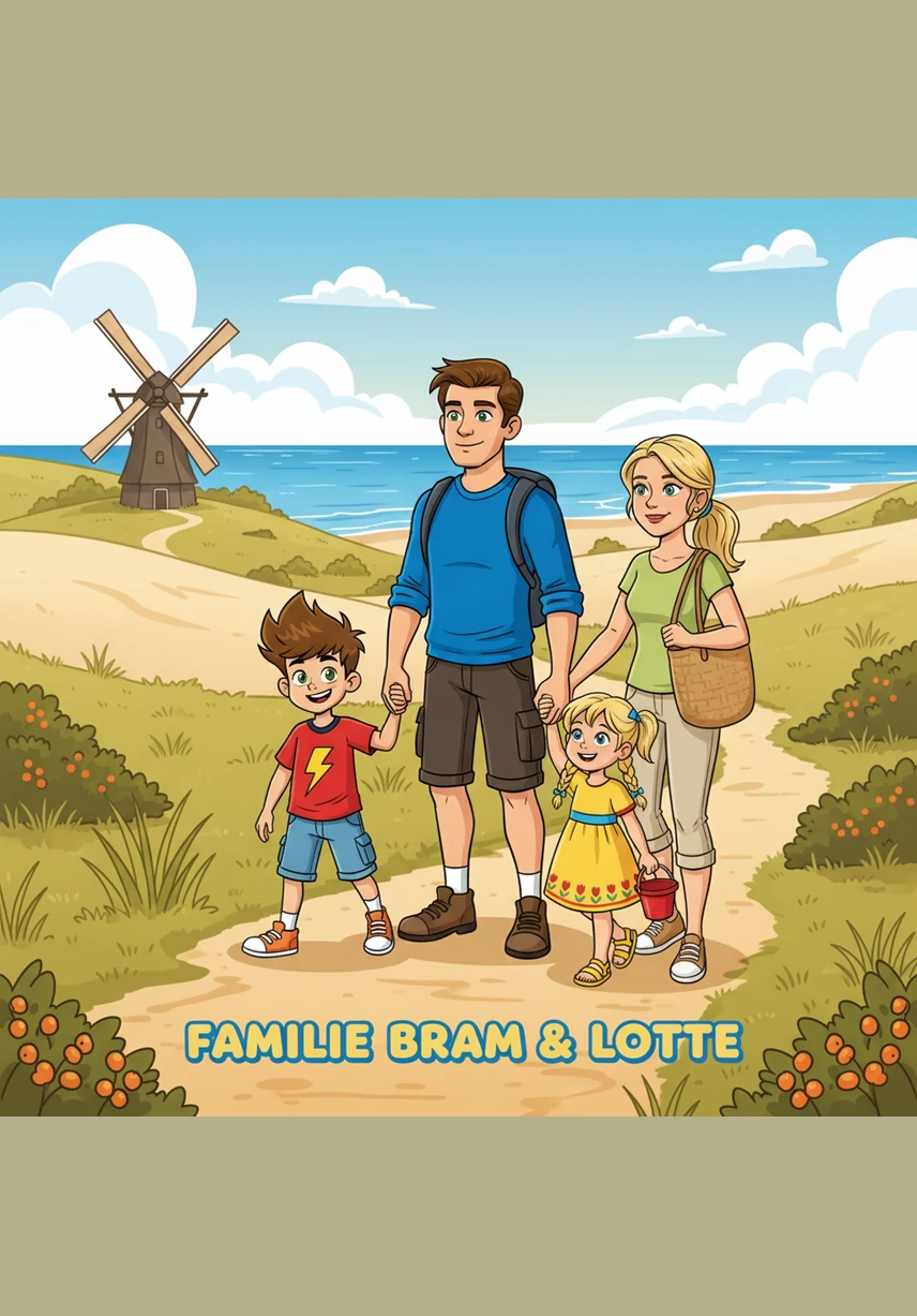 In de middag gaat de familie op bezoek bij opa en oma voor een lange wandeling door de duinen. De zon schijnt warm op hun gezichten en ze zien overal jonge lammetjes in de wei springen. Het is een perfecte dag om buiten van de natuur te genieten.