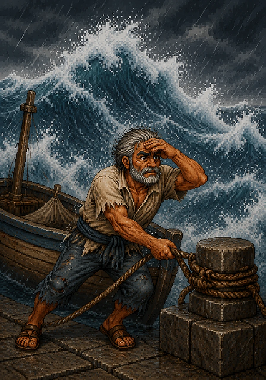 Suddenly, a violent storm rolled over the Aegean Sea, churning the waves into towering walls of white foam. Nikolas lashed his small wooden boat securely to the stone pier, shielding his eyes from the biting, salty wind.