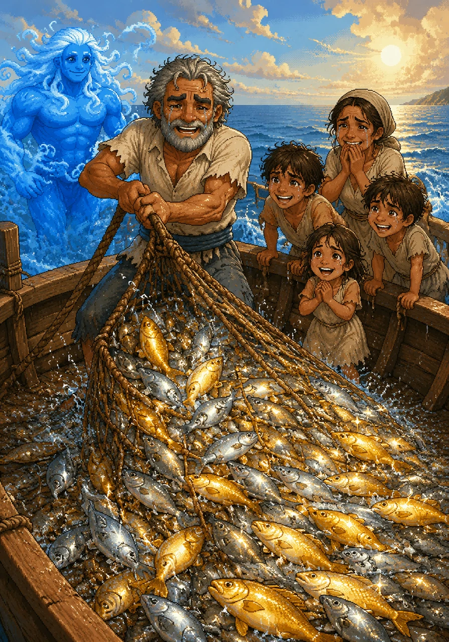 When he pulled at his ropes, the nets were incredibly heavy, straining the wood of his small boat. As the mesh broke the surface, thousands of rare, shimmering silver and gold fish tumbled onto the deck, catching the morning sunlight like living jewels.