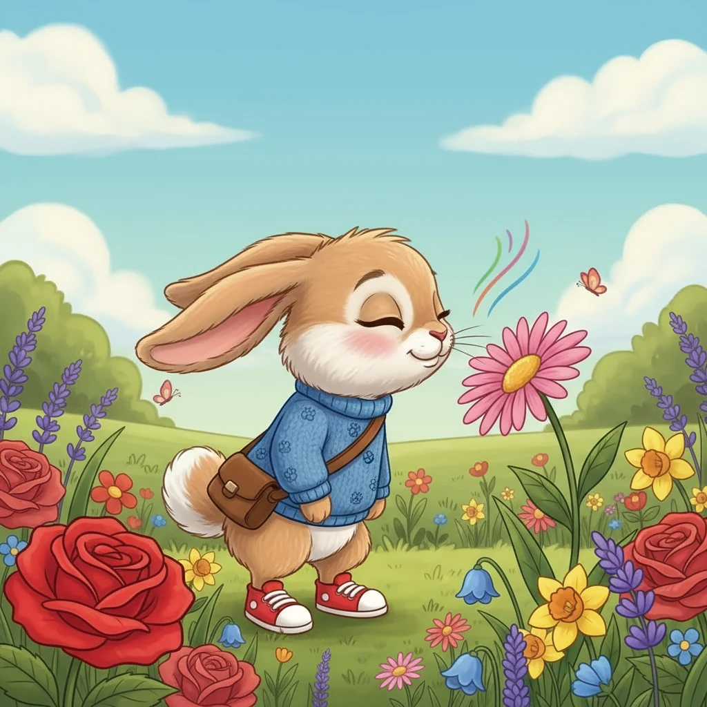 This is Barnaby. Barnaby was a bunny who loved to stop and smell every single flower.