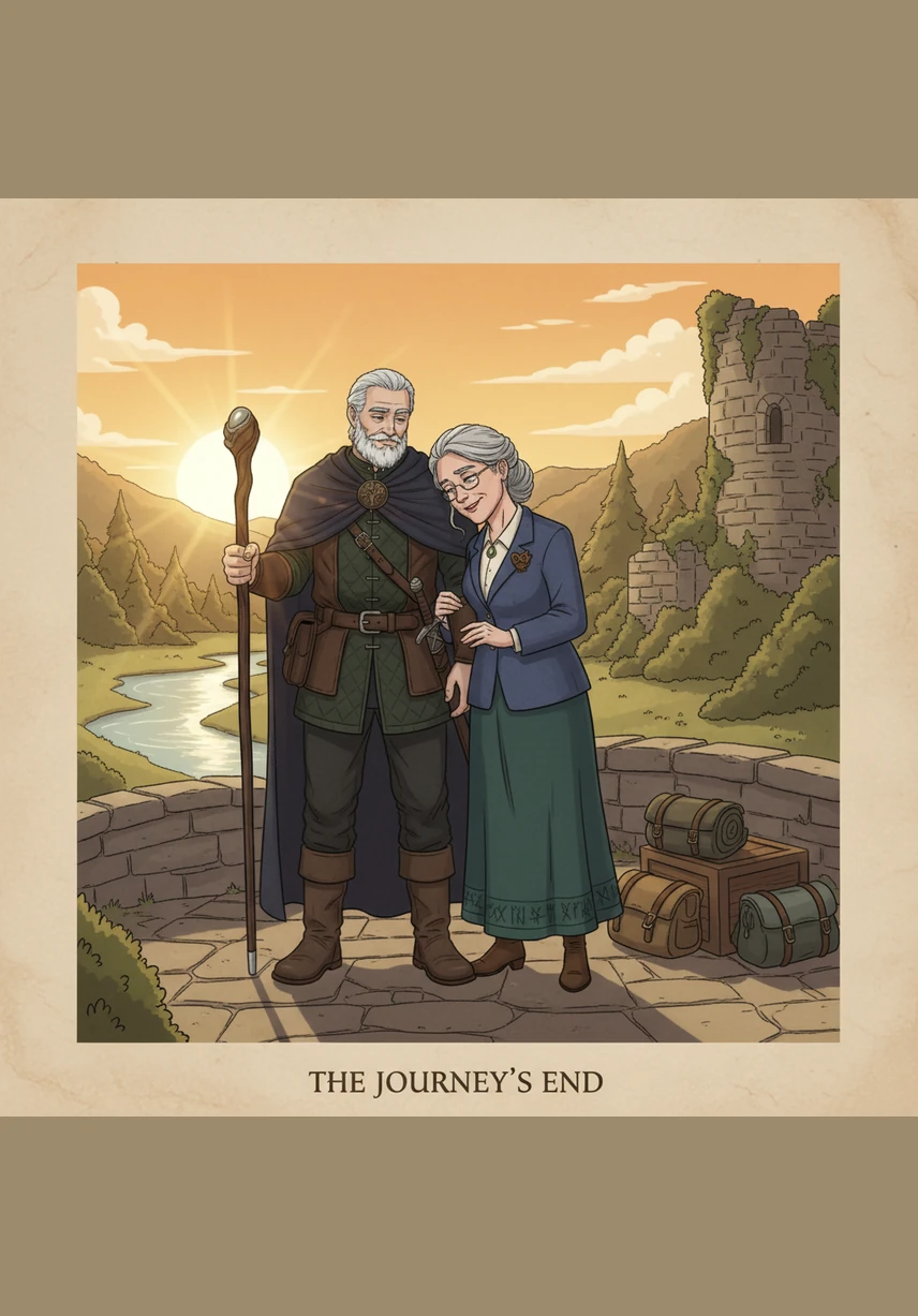 Surrounded by their combined seven children and a growing brood of grandchildren, Arthur and Evelyn hold hands under the golden light of a setting sun. They realize that every detour and struggle in their long journeys was simply a necessary step toward finding each other again in the most beautiful way possible.