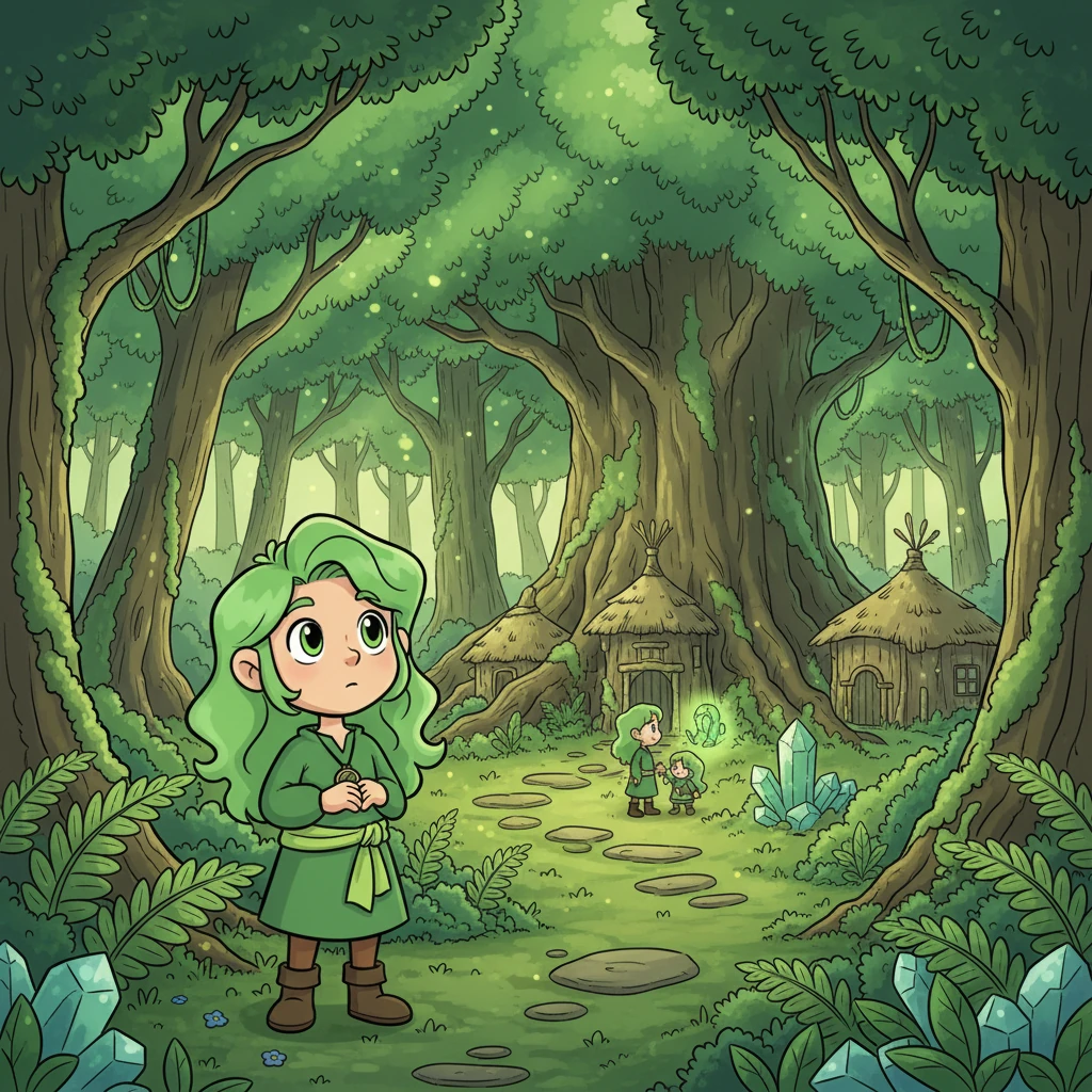 But it was the deep, ancient Green Forest that truly captured Celeste's imagination. Its emerald canopy stretched like a vast, green sea, home to the quiet Green people. She wondered about their steadfast lives, rooted deep like the mighty trees themselves.