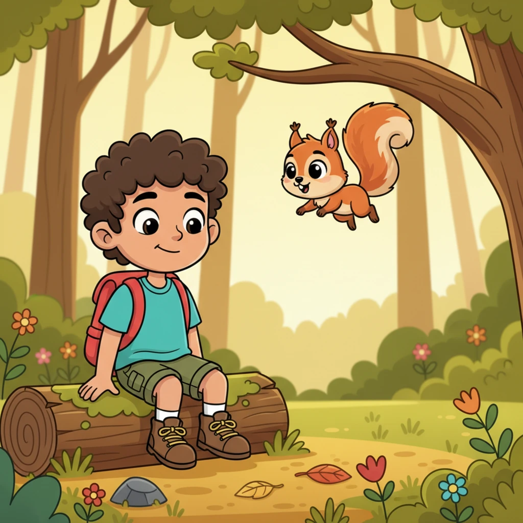 Un pequeño y simpático ardilla, con una cola esponjosa y ojos curiosos, saltó de una rama y se acercó a Leo. Chirrió suavemente, como si quisiera preguntarle qué le pasaba. Leo le sonrió tímidamente, sintiendo un rayo de esperanza en medio de su preocupación.
