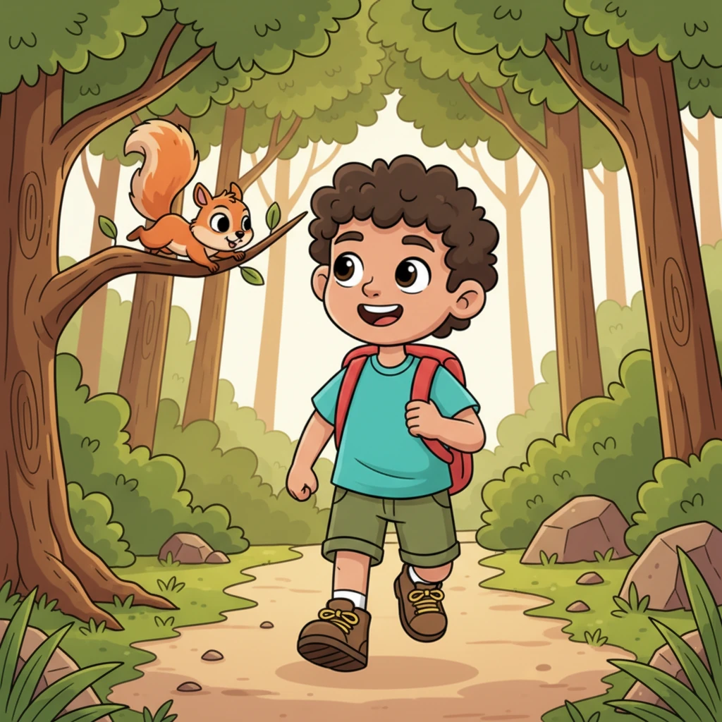 El ardilla, llamado Chispita, comenzó a saltar ágilmente por los árboles, mirando hacia atrás para asegurarse de que Leo lo seguía. Leo, con nuevas fuerzas, trotó tras él, confiando en su nuevo amigo peludo. El camino se hizo un poco menos intimidante con Chispita a su lado, guiándolo.