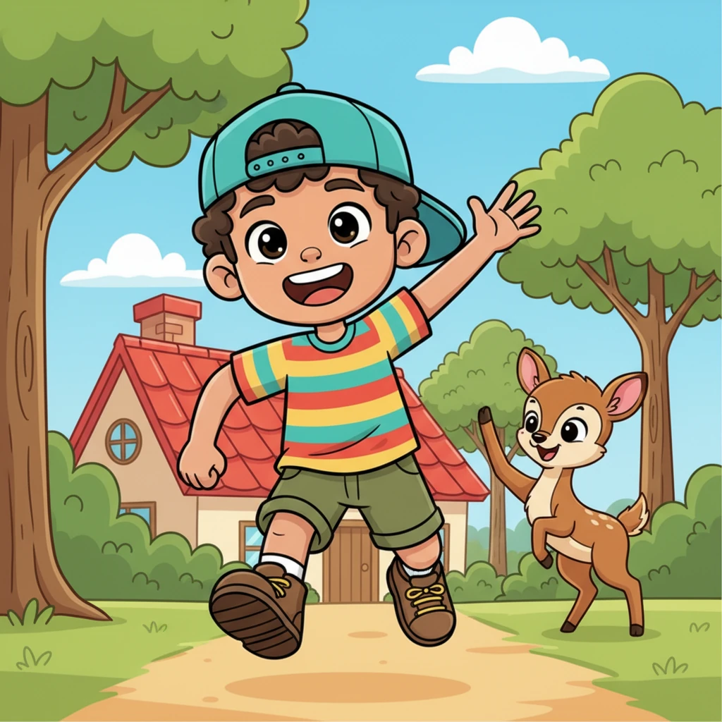 De repente, a través de los árboles que se aclaraban, Leo pudo ver el brillante tejado rojo de su casa. Su corazón dio un brinco de alegría y corrió hacia adelante, despidiéndose con la mano de Nala. ¡Estaba casi en casa, el final de su aventura a la vista!