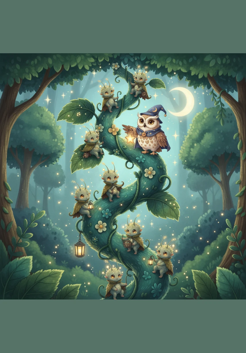 The plant grew with magical speed, curling and twisting into a magnificent vine that climbed toward the forest canopy. Its leaves were translucent and crystalline, catching the sunlight and scattering rainbows across the forest floor.