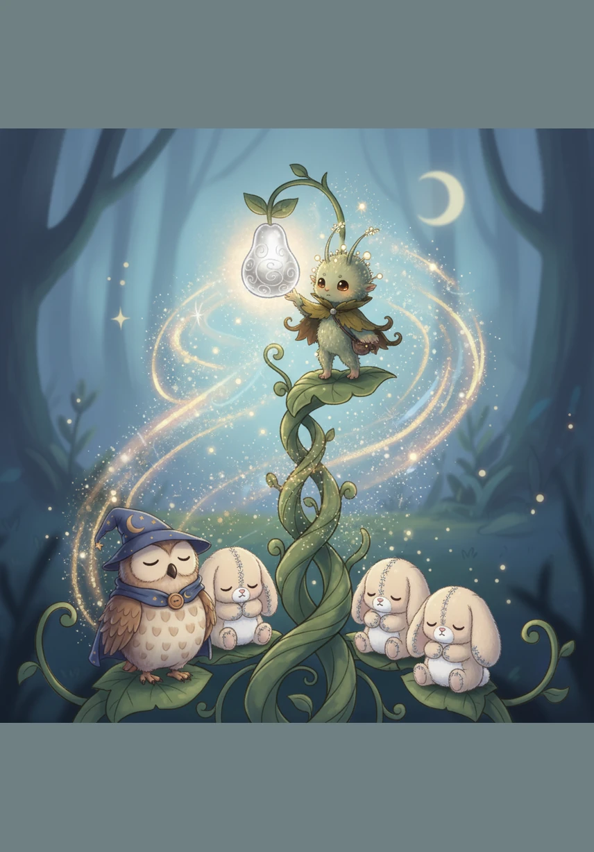 At the very top of the vine, a single silver fruit appeared, smelling of honeysuckle and starlight. When Pip gently touched it, a wave of peaceful dreams and happy memories washed over every creature standing nearby.