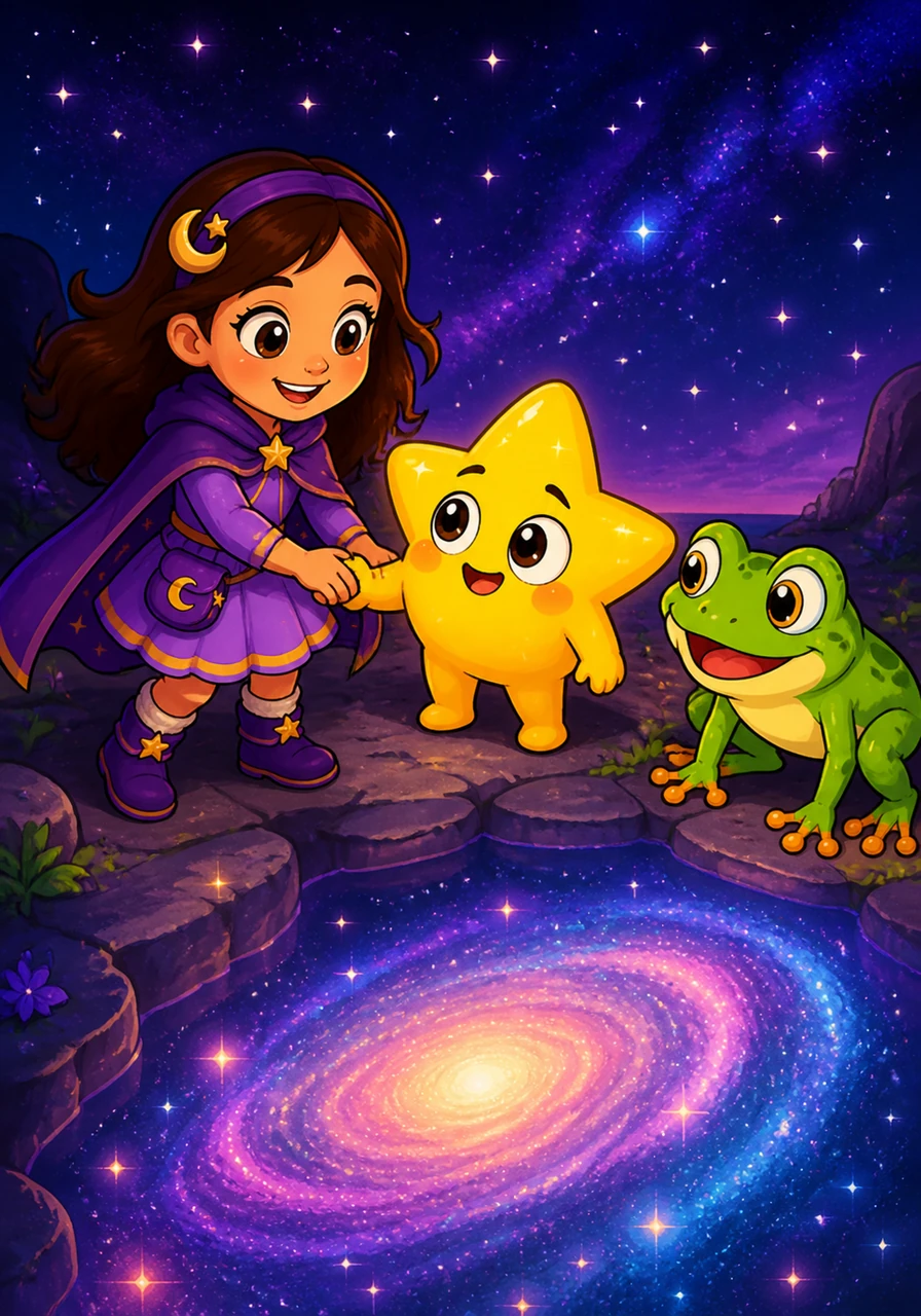 Luna reached out and held Sparky’s hand, telling him that even the smallest star can shine bright when they have a friend nearby. Together, they looked down at the beautiful galaxy, and Sparky realized that being brave was much easier with Luna by his side.