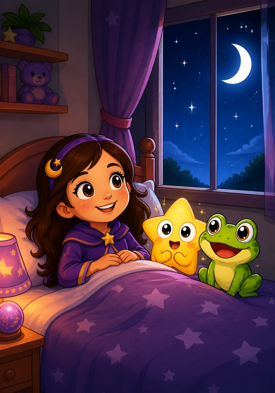 With a final magical whoosh, Luna found herself back in her cozy bedroom, tucked safely under her blankets. She looked out her window at the twinkling night sky and smiled, knowing that courage and kindness could take her on adventures beyond her wildest dreams.