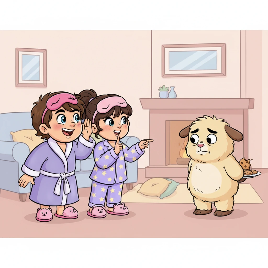 The girls huddled together, whispering and giggling, as Barnaby stood awkwardly, caught red-handed. They hatched a plan, their faces alight with a shared, mischievous idea for his 'punishment'.