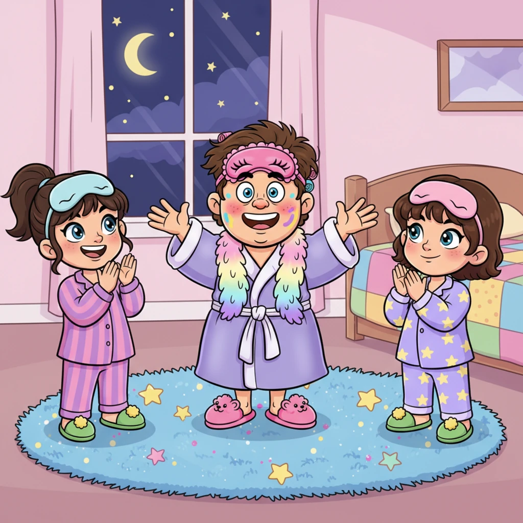 The girls cheered and clapped, inviting Barnaby, now looking quite different, to join their silly games. He learned a funny lesson about respecting others' privacy, realizing that true fun is shared, not spied upon.