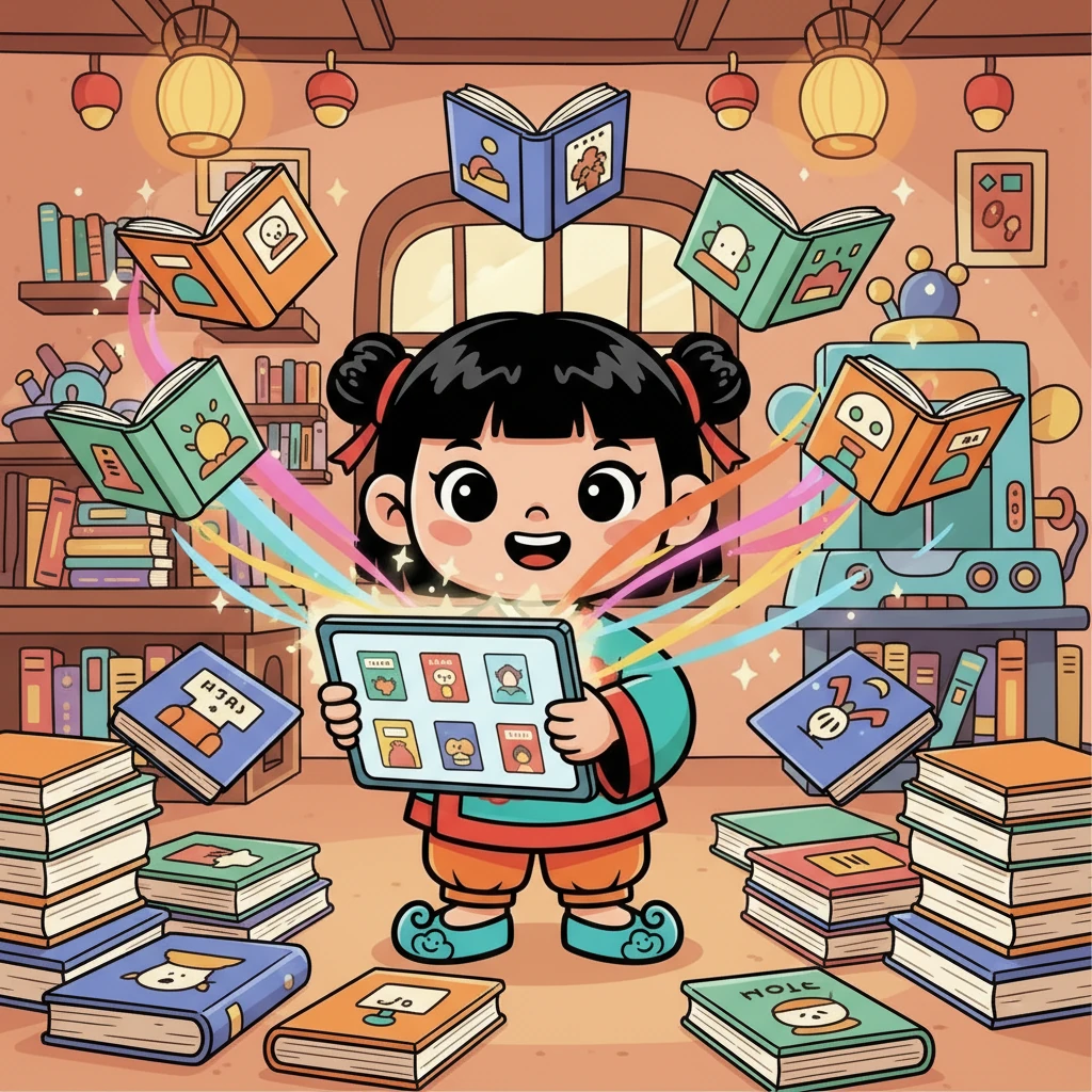更棒的是，Genstory.app 还支持批量生成。小灵可以一次性生成多本绘本，丰富她的故事世界。
