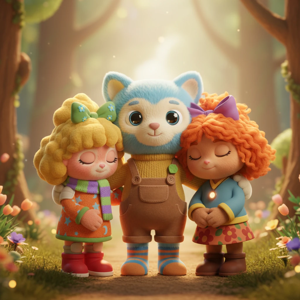 Phos, sensing their need for comfort beyond their feigned courage, gently wraps an arm around both of their shoulders. His touch is warm and reassuring, a silent acknowledgment of their shared experience and growing closeness. The twins lean into his presence, finding solace in his protective gesture.