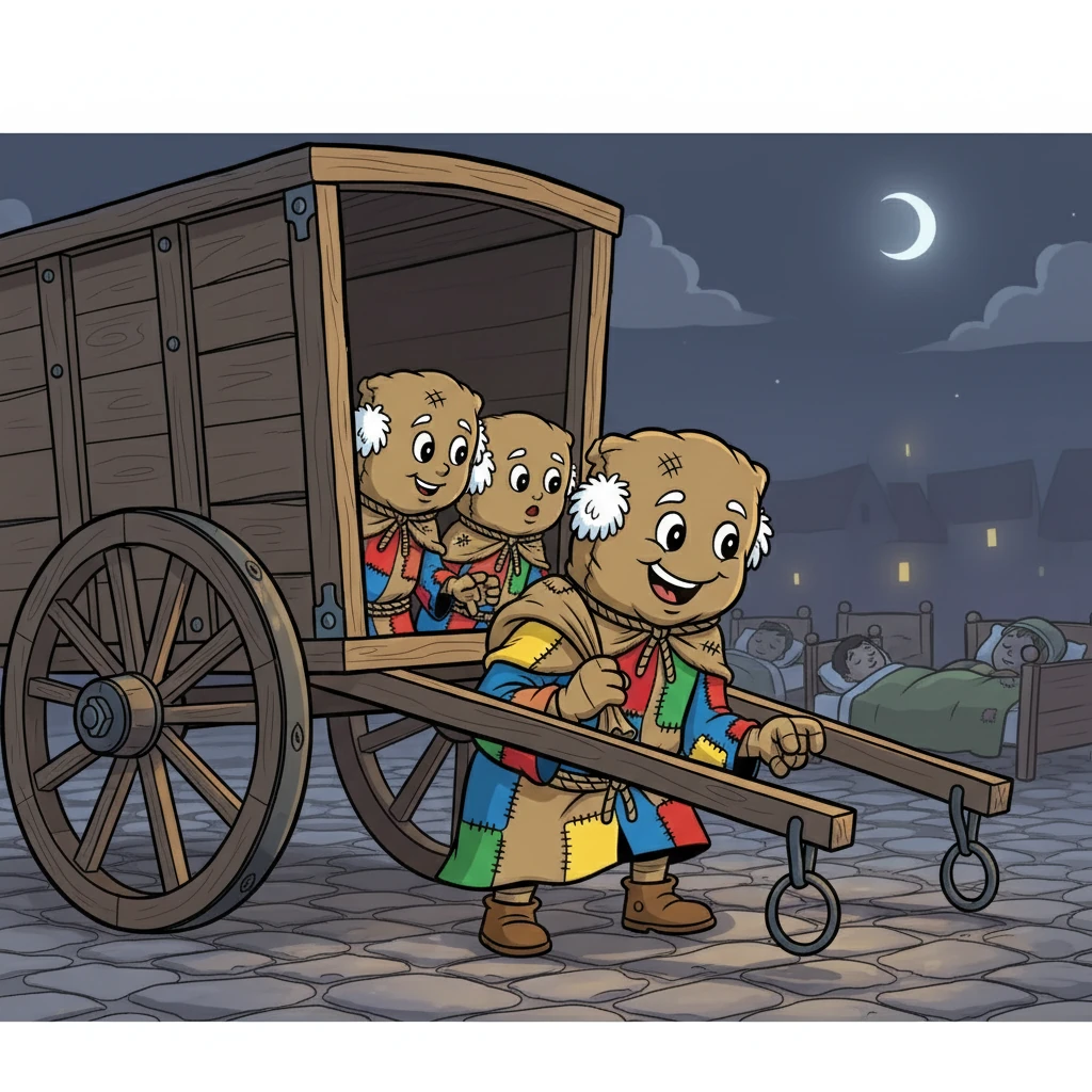 Enquanto as outras crianças dormiam, João e seus amigos, escondidos atrás de uma carroça, esperavam ansiosamente.