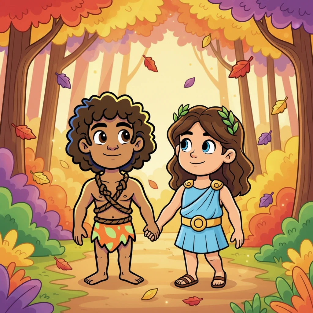 Em meio a um cenário ligeiramente bagunçado, com folhas coloridas voando suavemente, Leo e Maya caminham de mãos dadas, com expressões ternas e calmas. A intensidade de seu amor não precisa de palavras barulhentas, apenas do toque e da presença um do outro.