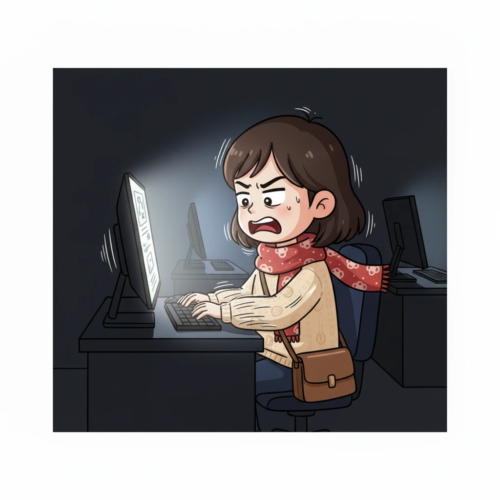 林晓坐在电脑前，手指在键盘上急促地敲击着，她对着屏幕上的方案，脸上写满了焦虑和不安。