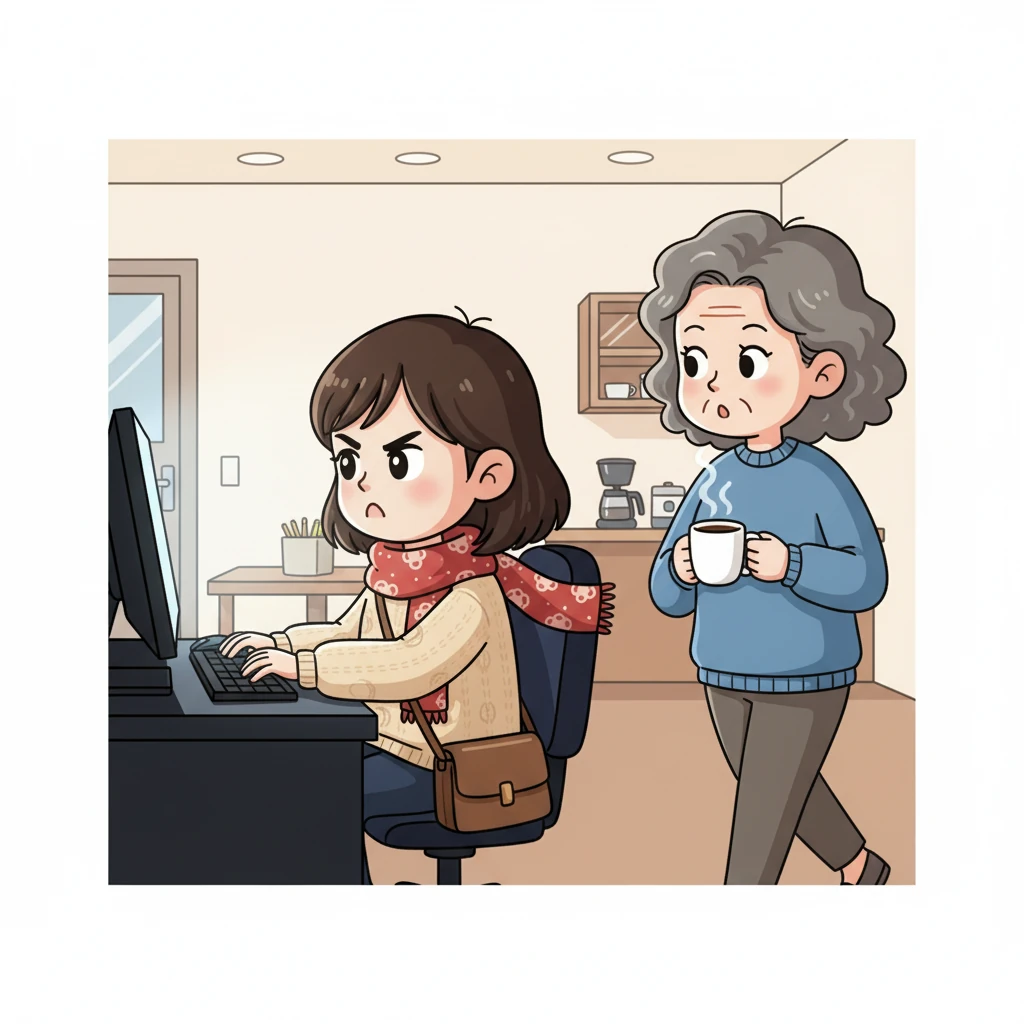 陈姐端着一杯热气腾腾的咖啡，从林晓的工位旁走过。她瞥了一眼林晓的屏幕，但没有说话，径直走向了茶水间。