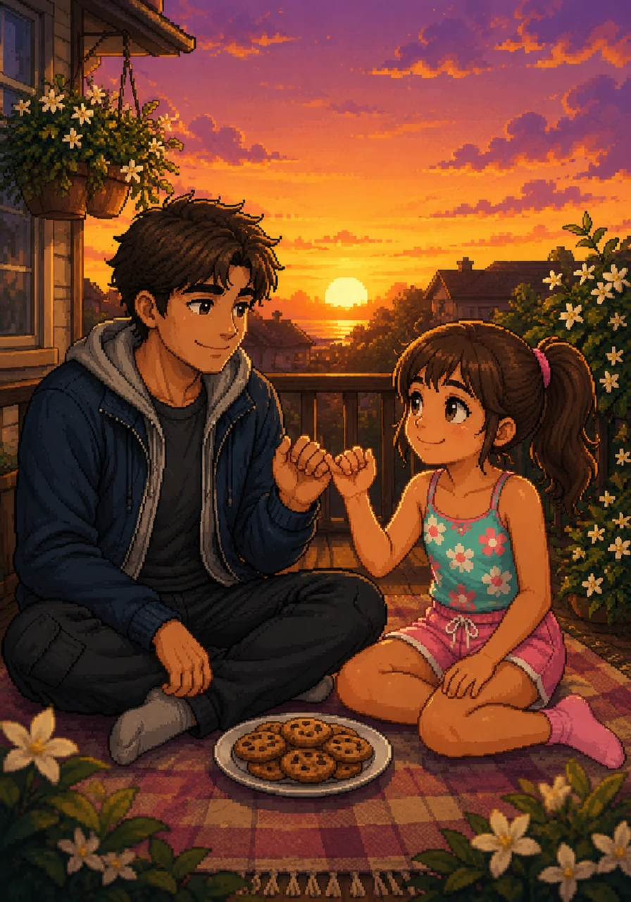 A golden sunset paints the sky in vibrant shades of orange and purple as they share a plate of homemade cookies. They make a pinky promise to stay best friends forever, completely unaware of how quickly the world is turning. The air is filled with the sweet scent of jasmine and peace.