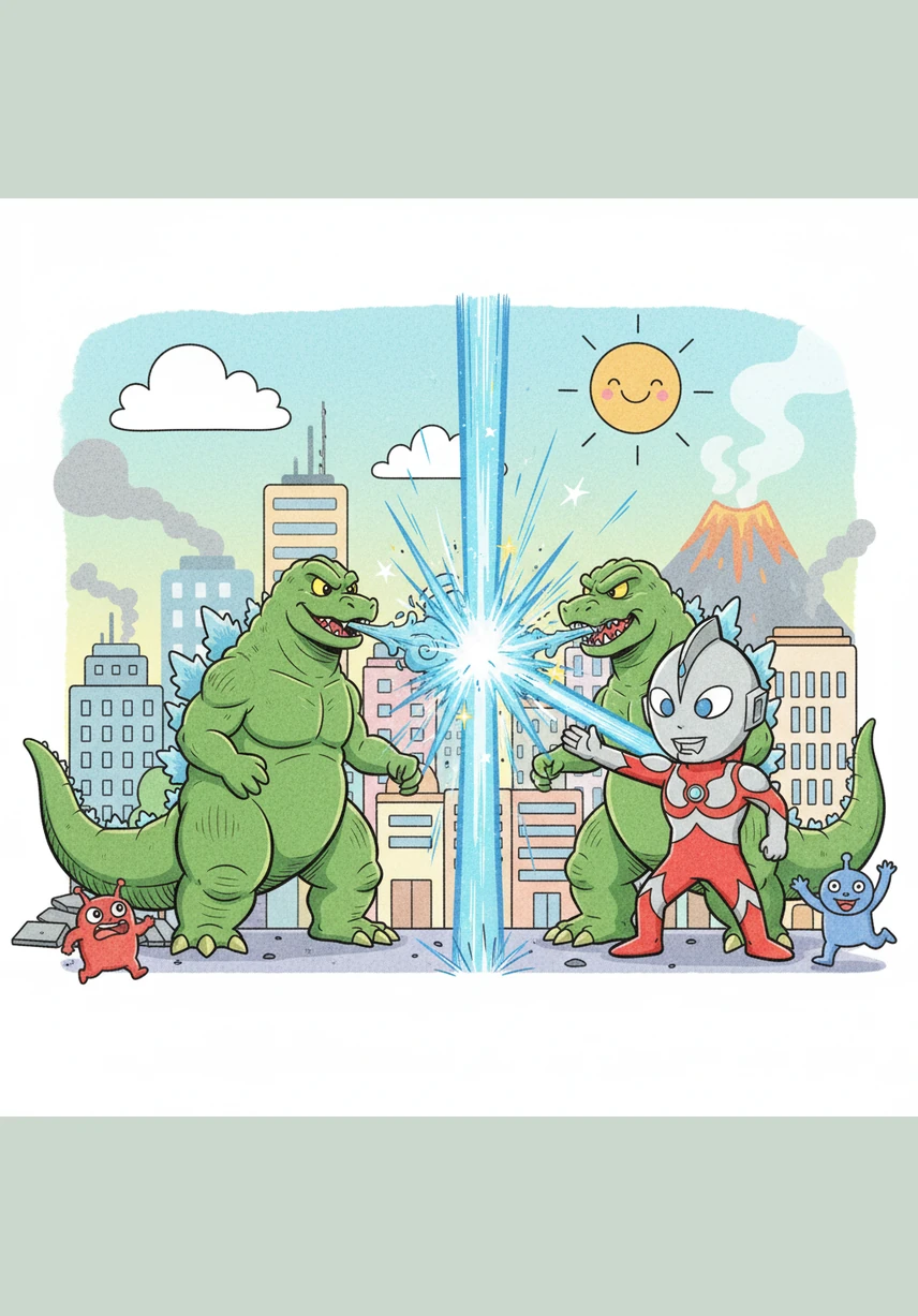 Knowing he must find a way to end the conflict quickly, Ultraman crosses his arms to charge his legendary Specium Ray. Sparks of pure energy dance around his wrists, signaling the peak of his cosmic power.