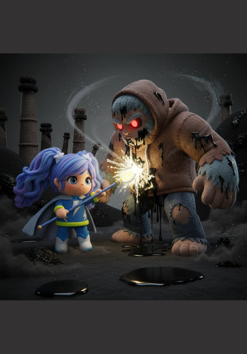 Sofia engages in a brutal, bone-shaking clash with the monstrous Oil Spiller, her every move met with overwhelming and messy force. The struggle leaves her confidence shattered and her glowing sigils flickering like a dying candle in the wind.