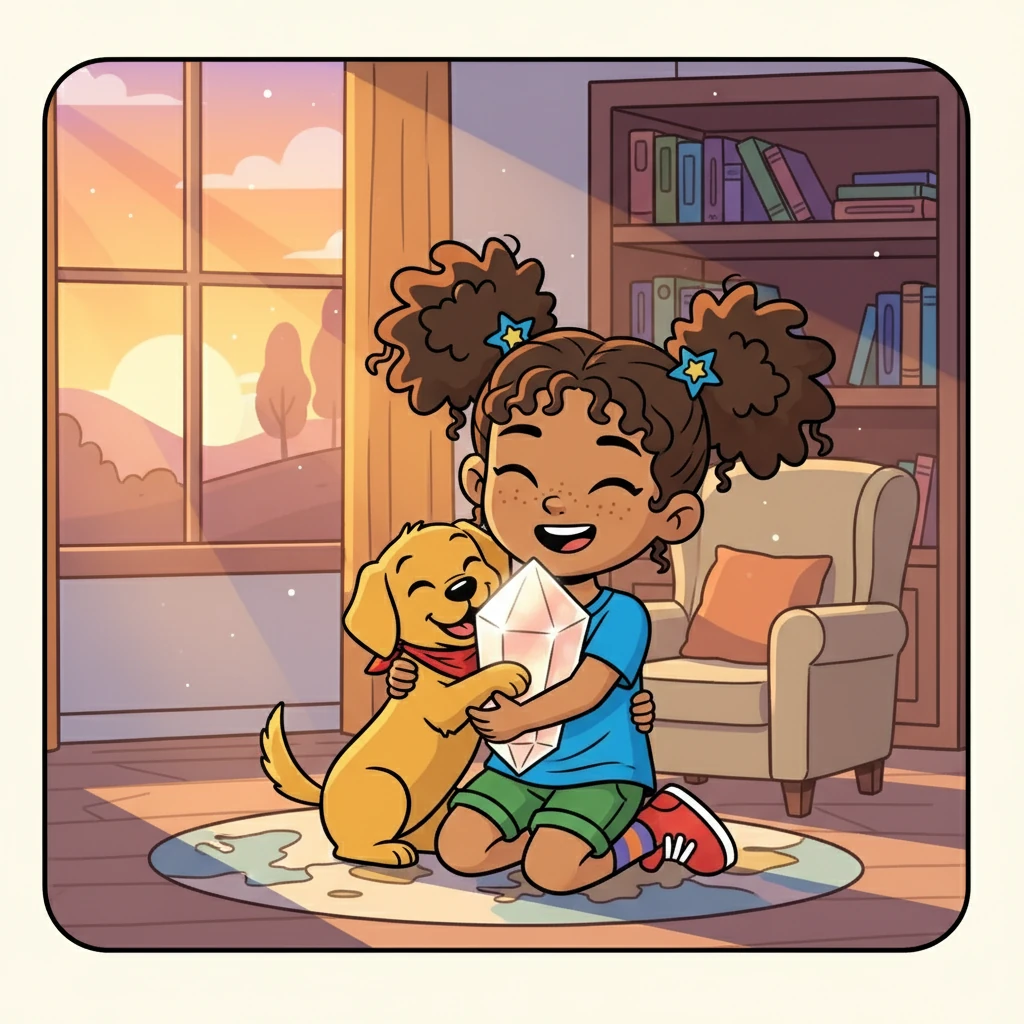 Back home, Sophia held the crystal, its pearly surface reflecting the setting sun. She hugged Ollie tightly, knowing their adventure had strengthened their bond. They learned that even when things are lost, friendship and courage can lead to the greatest discoveries.